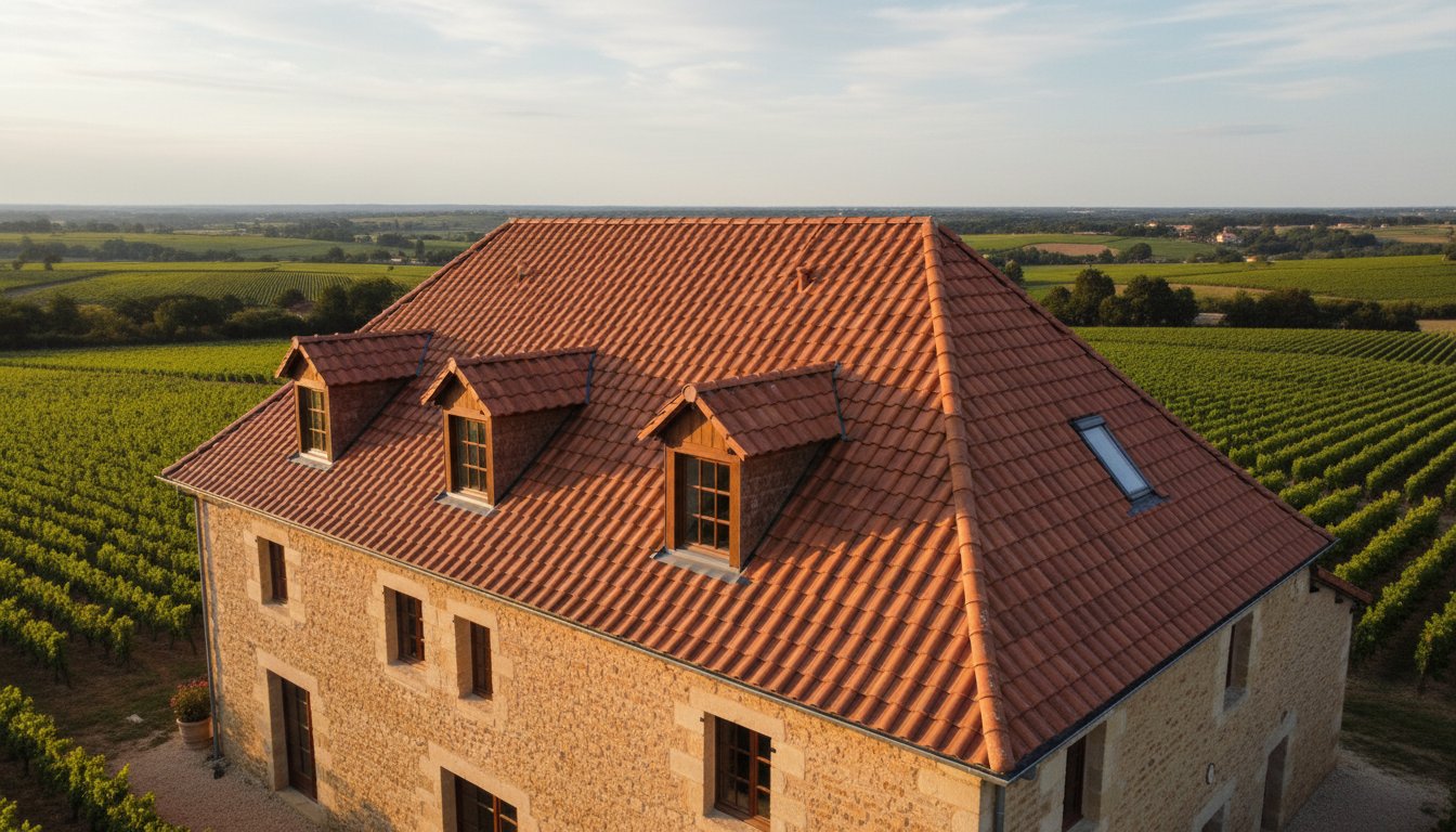 Toiture rénovée d'une maison en Nouvelle-Aquitaine